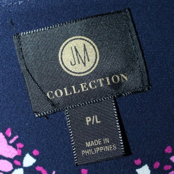 JM Collection Petite Navy Pink White Paisley Grommet Neck Poly Knit Tunic Sz PL - Picture 7 of 8